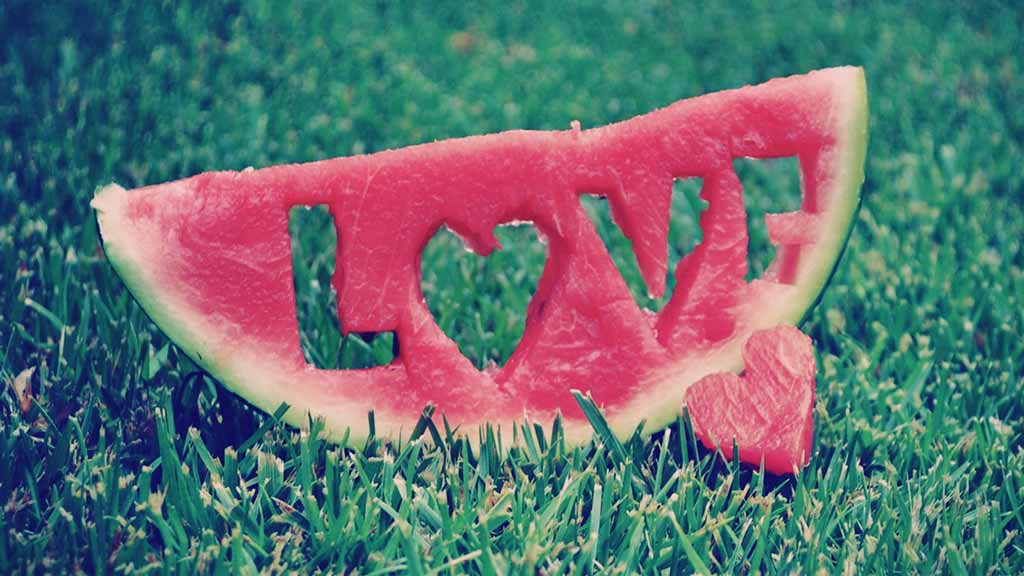 watermelon with cut our word love